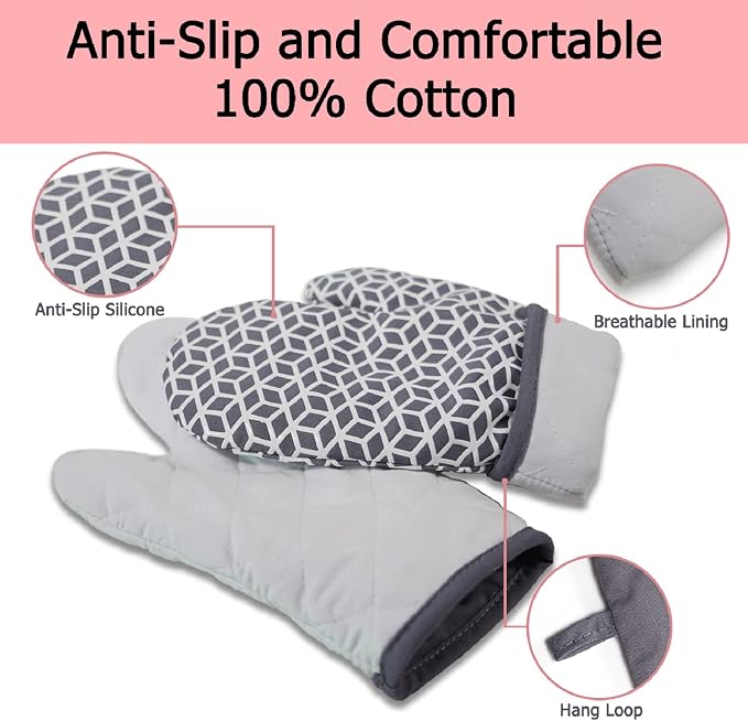 Oven Mitts and Pot Holders Sets 6pcs, Thick Cotton Oven Gloves High Heat - Image 5