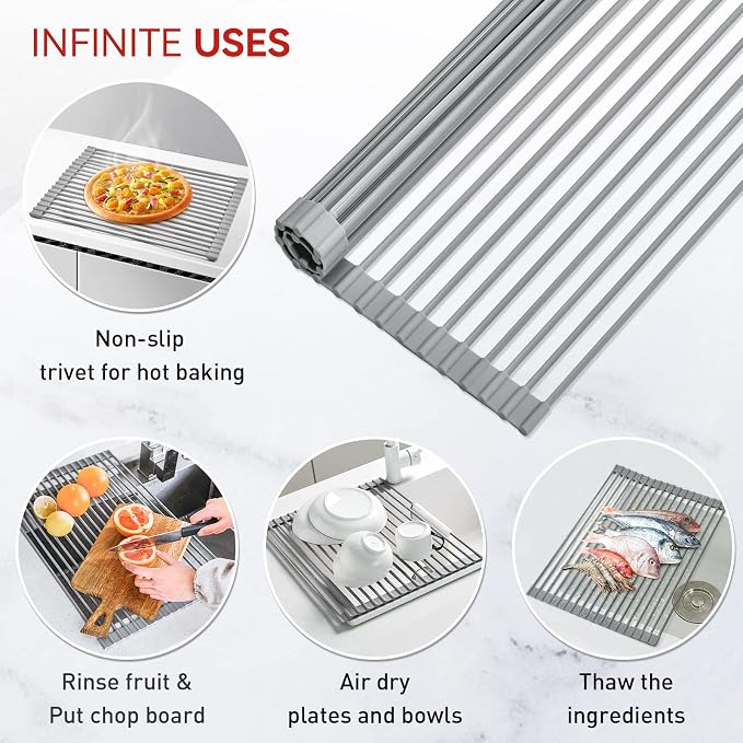 MERRYBOX Roll Up Dish Drying Rack, Silicone Wrapped Over The Sink Dish Rack - Image 6