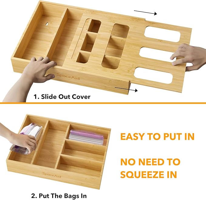 SpaceAid Bag Storage Organizer for Kitchen Drawer, Bamboo Organizer, Compatible - Image 5