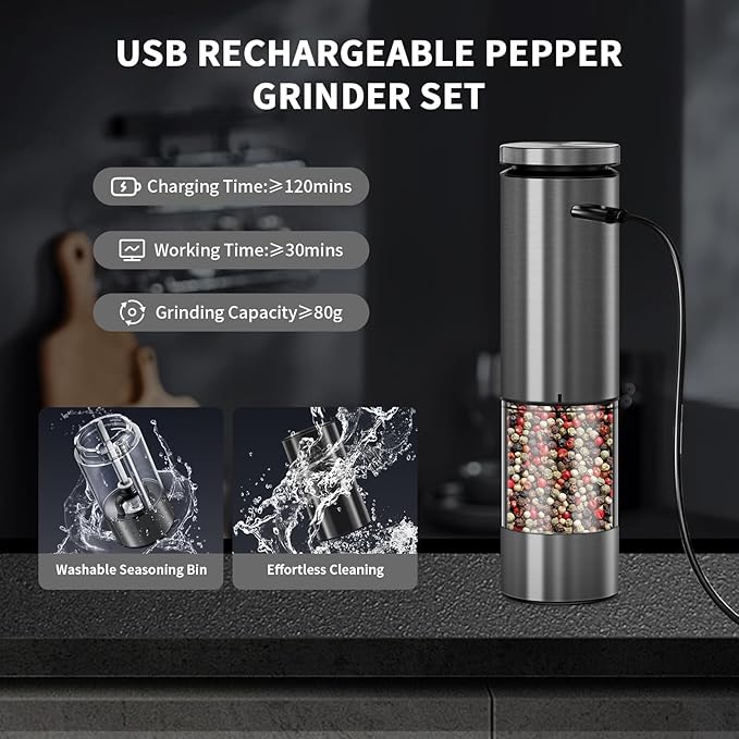 Haomacro Electric Salt and Pepper Grinder Set, Upgraded Larger Capacity - Image 4