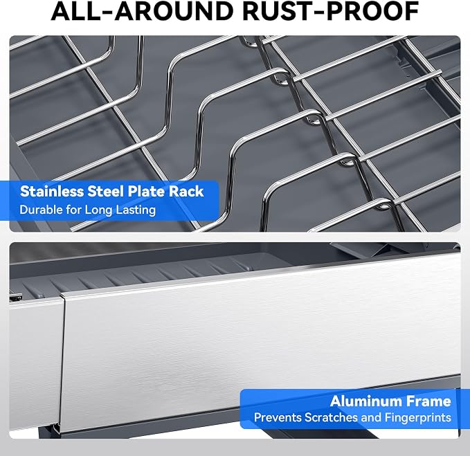 Urackify Expandable Dish Drying Rack, Stainless Steel Dish Rack - Image 6