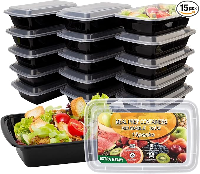 Ezalia 15 Pack- Meal Prep Containers 32oz, Plastic Food Prep Containers Reusable by Ezalia