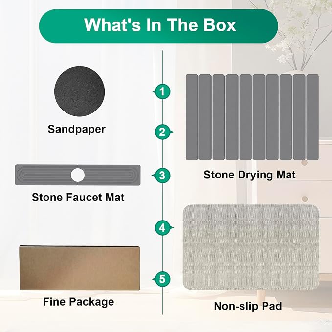 Stone Drying Mat for Kitchen Counter, Diatomaceous Earth Quick Dry Stone Mats - Image 8