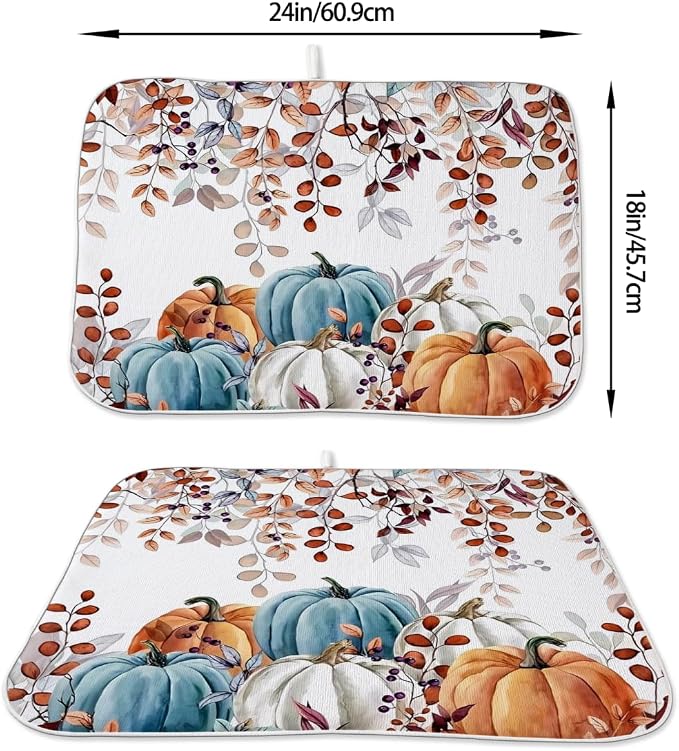 Fall Dish Drying Mat 18 x 24 Inch Autumn Maple Leaf Pumpkin Drying Mat - Image 3