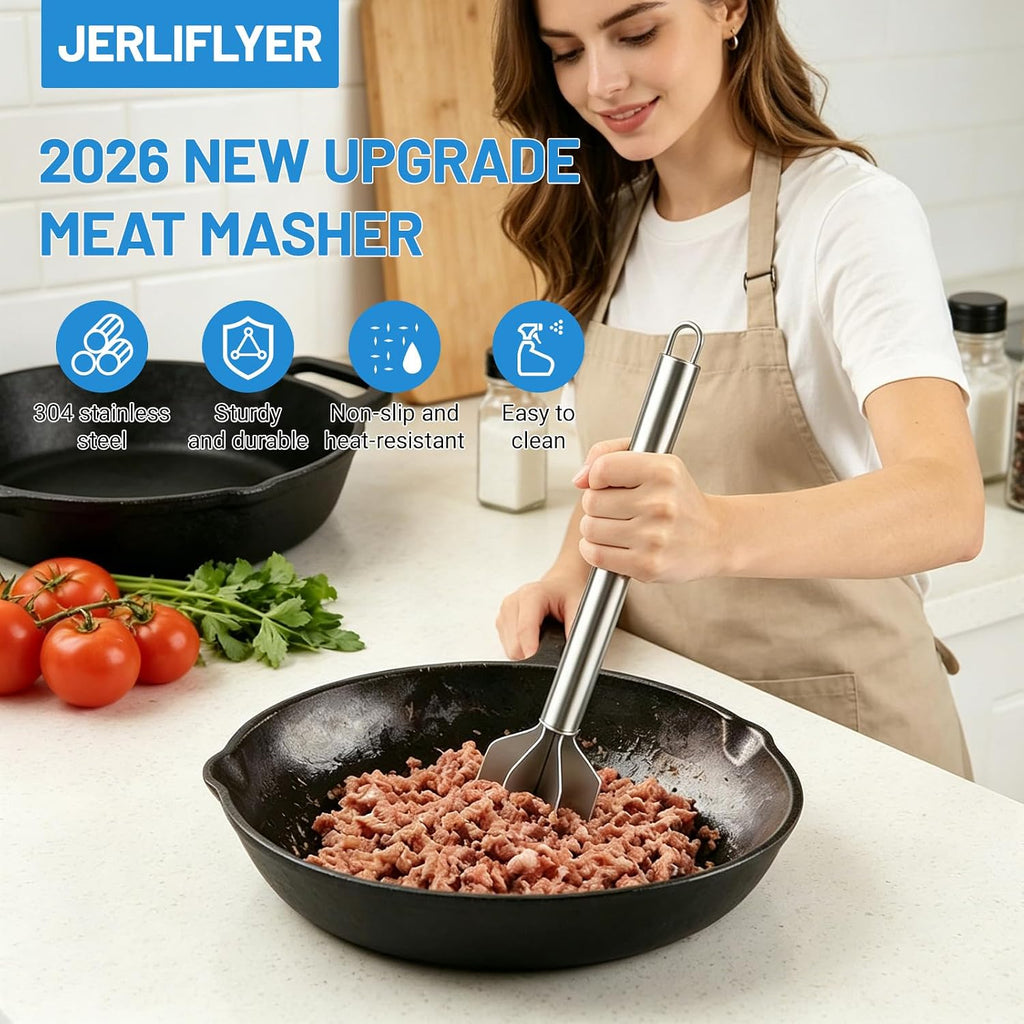Meat Masher, 6 Blade Stainless Steel Ground Beef Chopper Tool, 8"