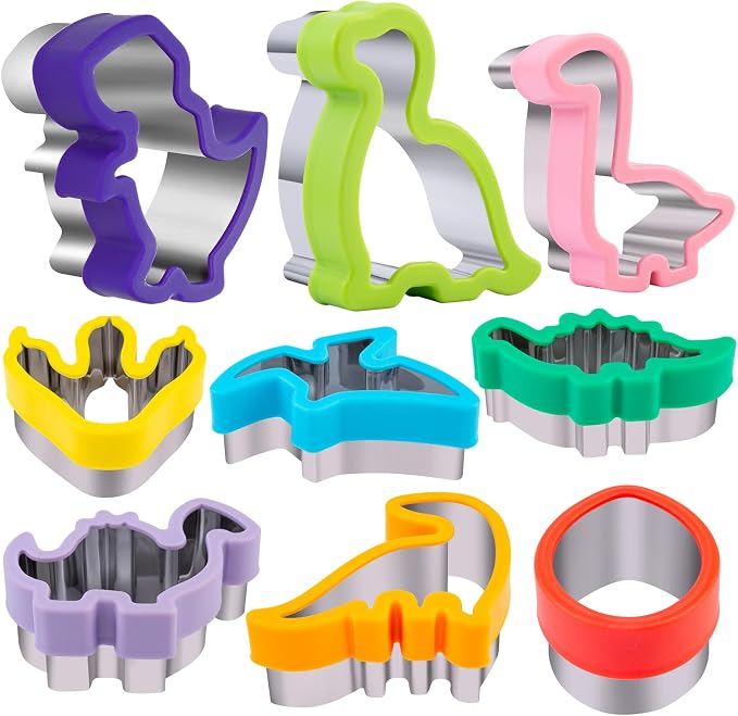 Dinosaur Cookie Cutters 9 Set, Nifogo Stainless Steel Shaped Cookie Candy Food by Nifogo