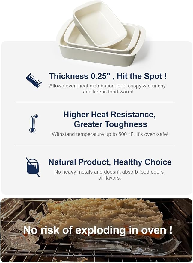 LE TAUCI Deep Casserole Dishes for Oven, 13.7”x9.6” Ceramic Baking Dish Set - Image 8