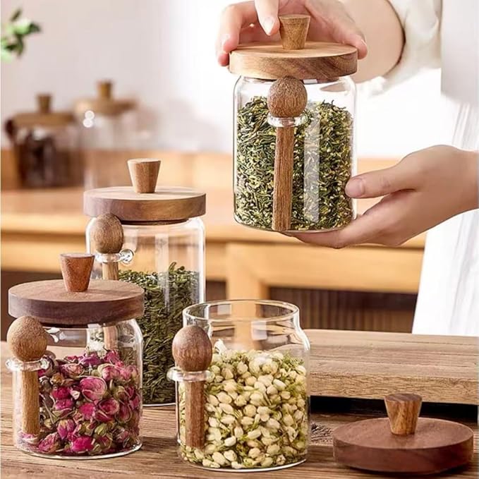 ANSQU Glass Jar with Wooden Lid & Spoon, 13.5oz Food Storage Containers Coffee - Image 4