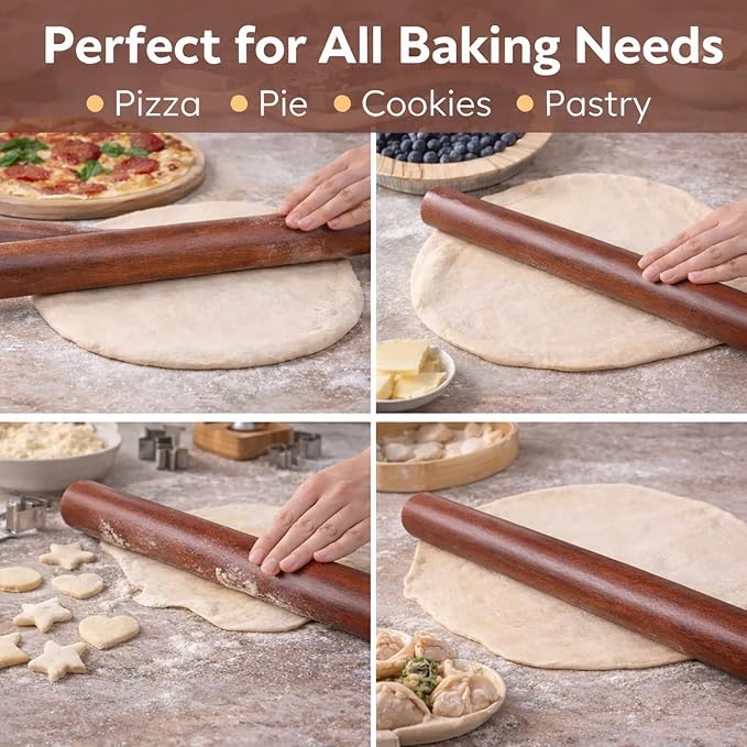 16.5 Inch French Rolling Pin, Wooden Dough Roller - Image 3