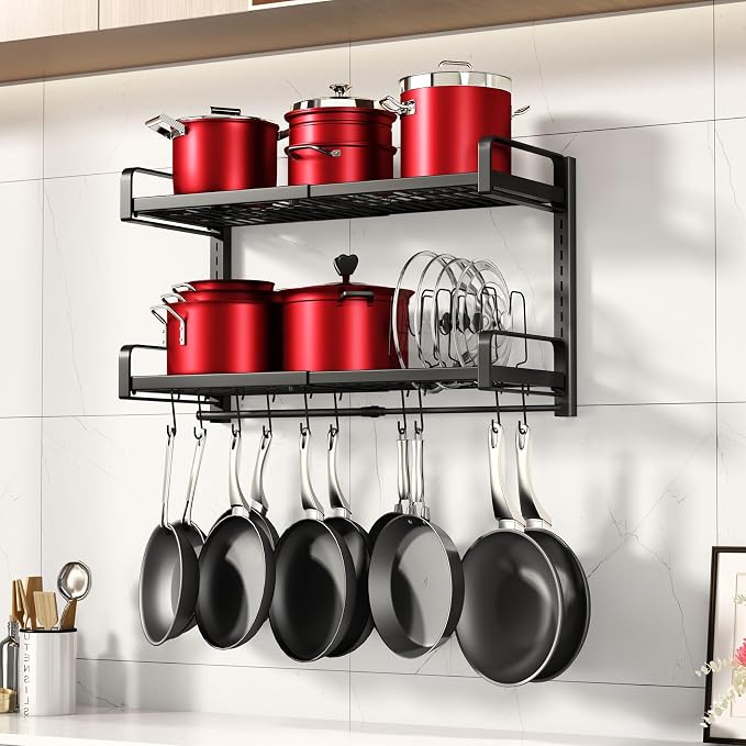 19"- 30" Expandable Hanging Pot Rack, 2 Tier Heavy Duty Wall Mounted Pots and by PXRACK