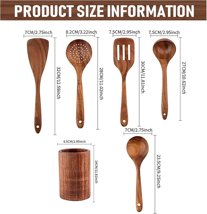 6 PCS Wooden Cooking Utensils Set, Wooden Spoons - Image 2