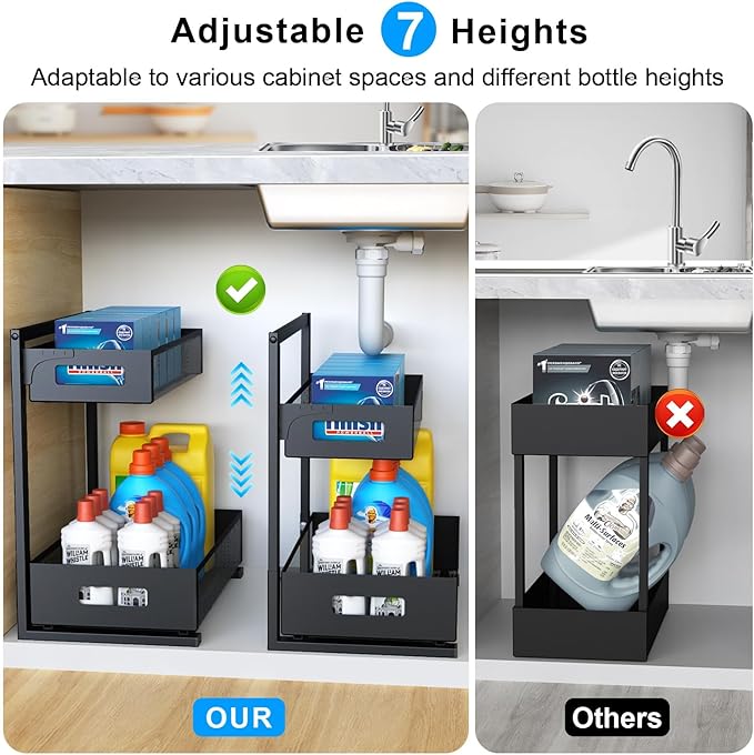 Petiza Under Sink Organizer Pull Out Cabinet Organizer Adjustable Height 2 Tier - Image 2