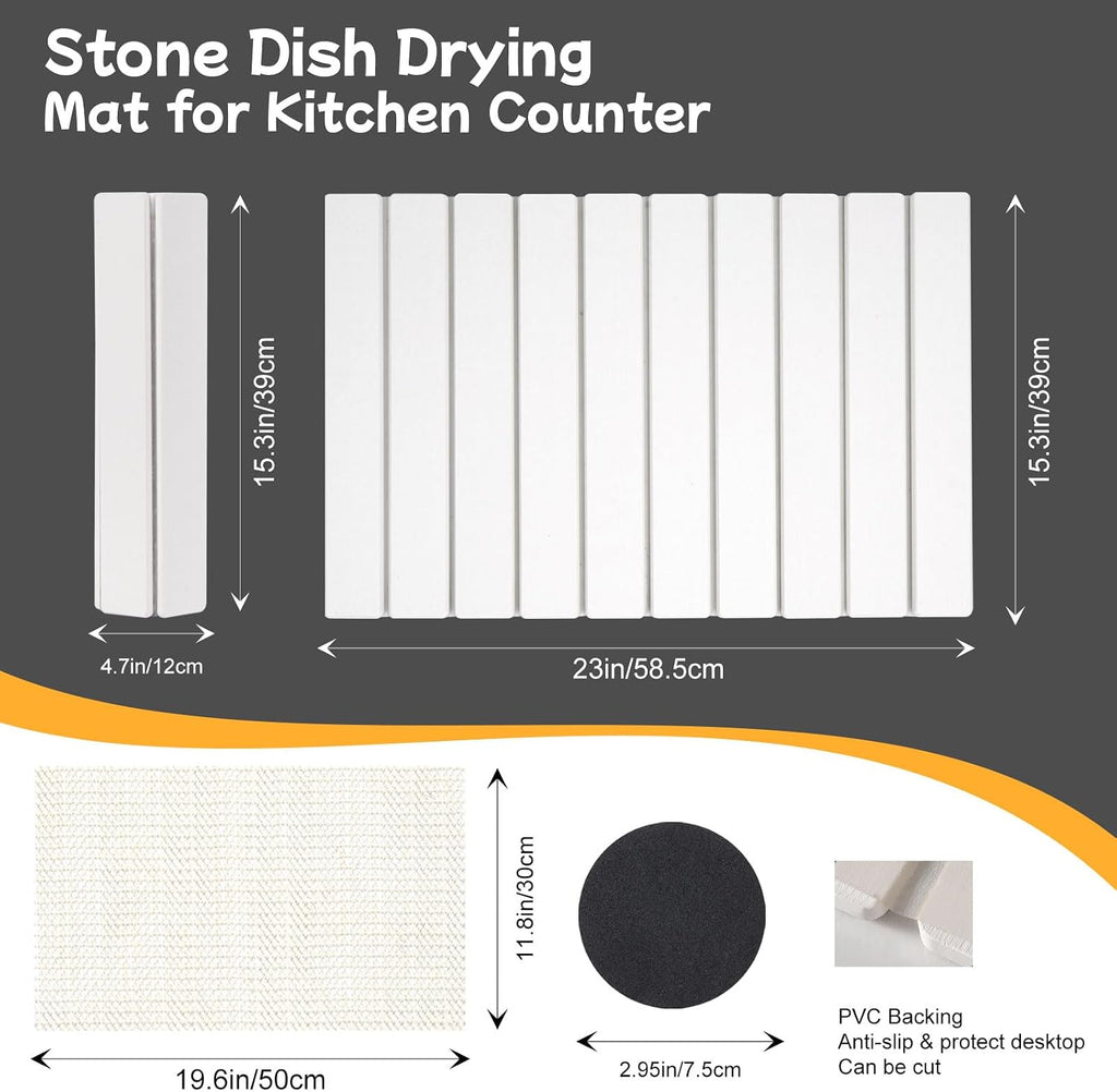 Stone Drying Mat for Kitchen Counter, Large Stone Dish Drying Mat