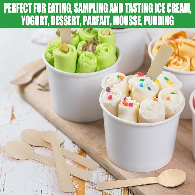 LotFancy 200 Mini Wooden Spoons, 4 Inch Length, Biodegradable Compostable - Image 8