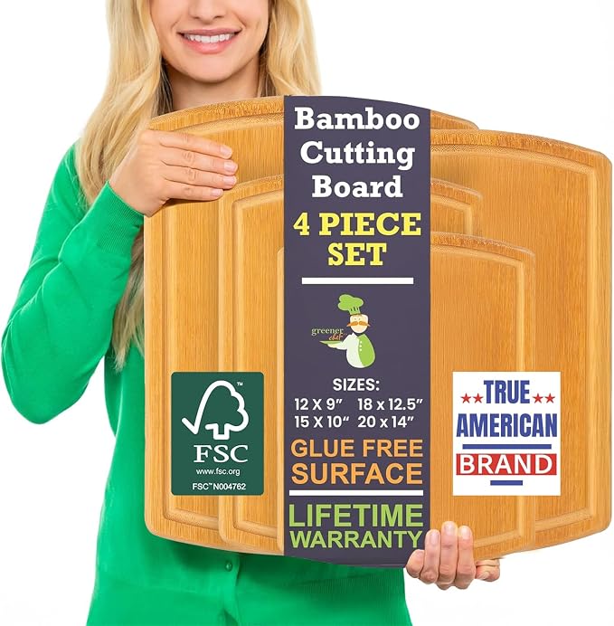 Glue-Free Surface™ 2XL Extra Large Bamboo Cutting Board Set of 4 – Small by GreenerChef