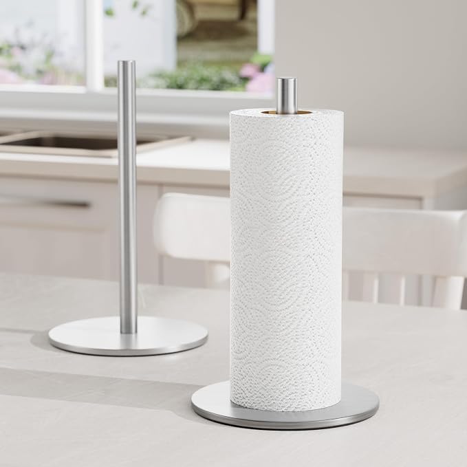 Silver Paper Towel Holder Free-Standing, Premium Stainless Steel Paper Rolls - Image 2