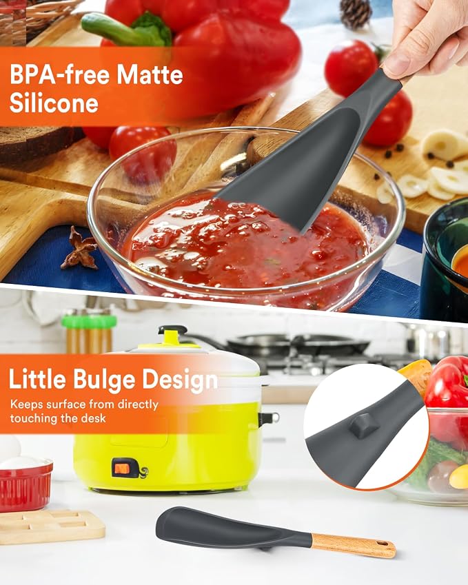 Cooking Spoon for Nonstick Cookwares, Wood Handle Spoon for Mixing, and Scrape - Image 5