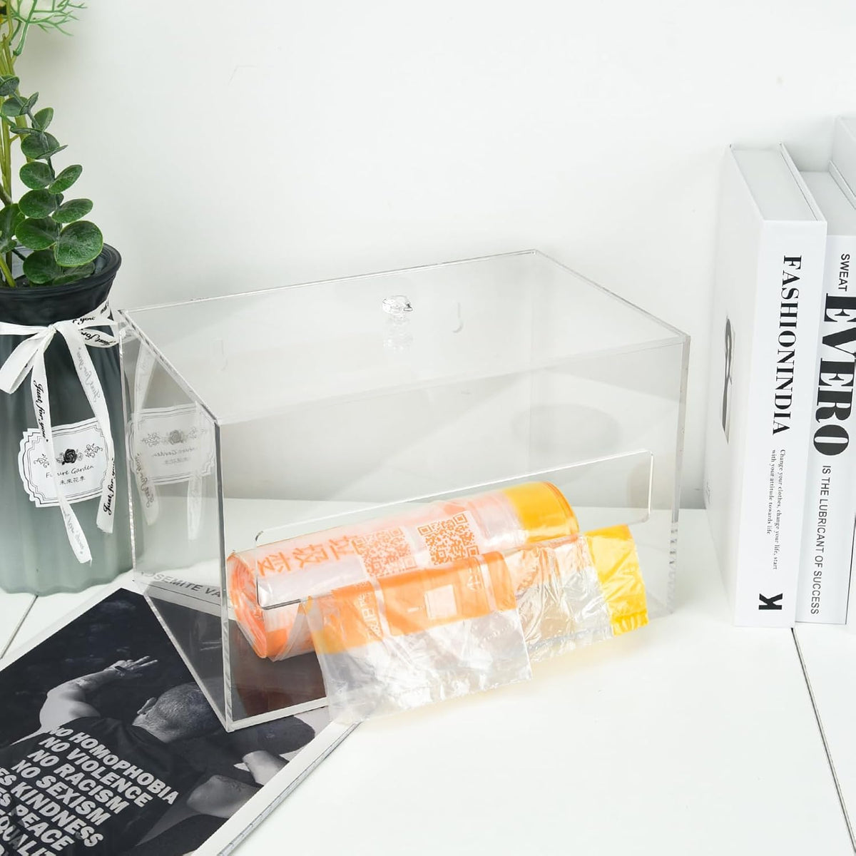 Trash Garbage Bag Holder Dispenser Clear Acrylic Organizer Wall Mount