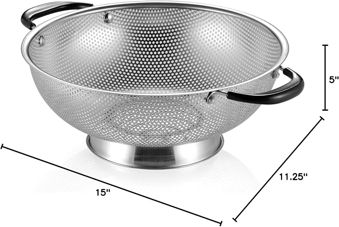 Tiawudi 18/8 Stainless Steel Colander, Easy Grip Micro-Perforated 5-Quart - Image 8