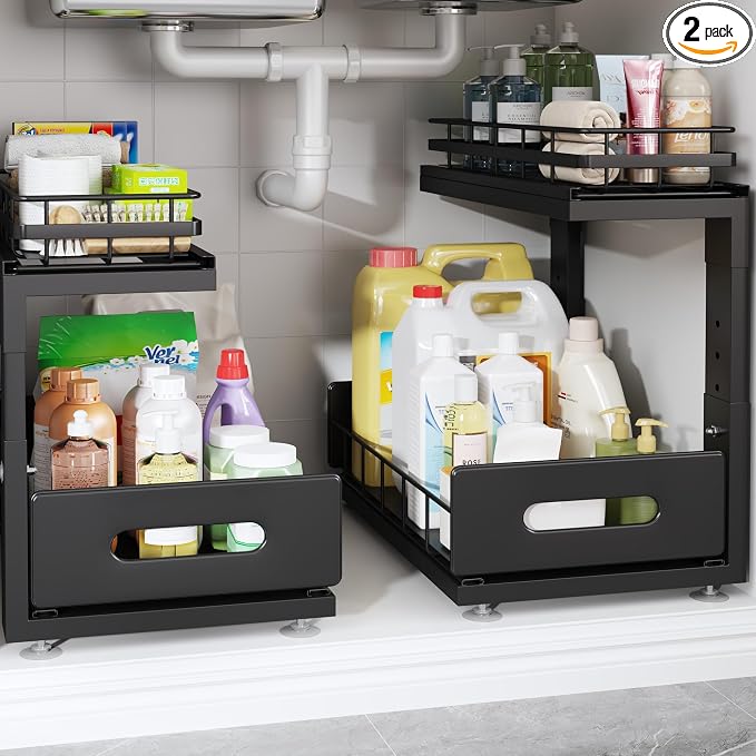 Under Sink Organizer Upgrade To Professional Rails, 2-Tier Dual Pull Out by UnderSinkOrganizer