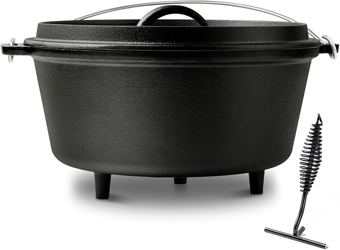 10 QT Pre-Seasoned Cast Iron Camp Dutch Oven by Blingco