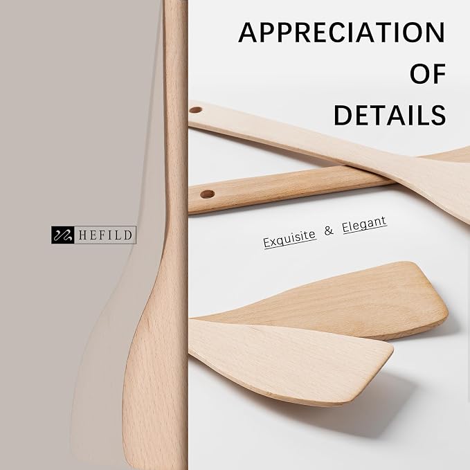 2PCS Wooden Spatulas for Cooking, 13inch Uncoated Beech Wood Turners for Frying - Image 4