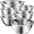 DUTZUN Heavy-Duty Stainless Steel Mixing Bowls Set of 5 plus 3QT Colander by DUTZUN