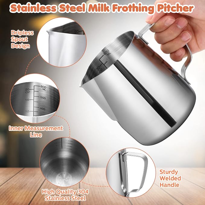 Irenare 2 Pcs Milk Frothing Pitcher 12 Oz and 20 Oz Stainless Steel Milk - Image 3