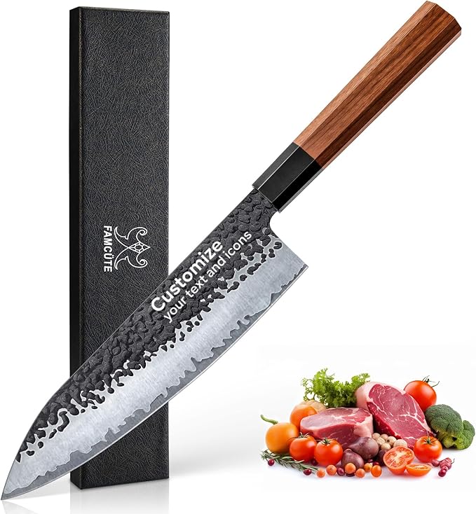 FAMCÜTE Customize Japanese Knife, Hand Forged 8 inch Chef Knife by FAMC%C3%9CTE