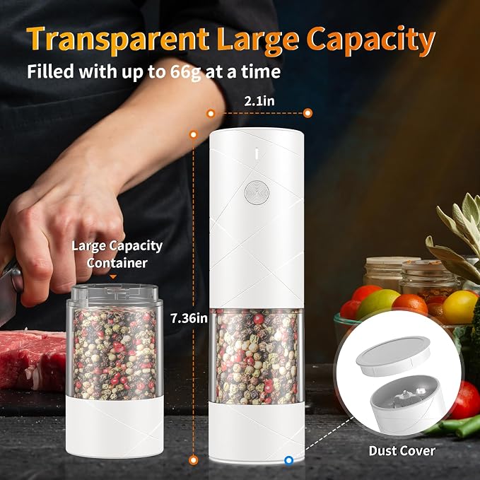 2Pack Electric Salt and Pepper Grinder Set USB Rechargeable - Image 5