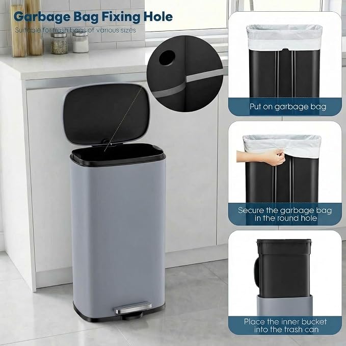 13.2 Gal Kitchen Trash Can, 50L Recycling or Garbage Bin, Brushed Stainless - Image 6