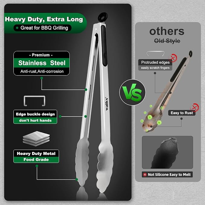 Walfos 17 Inch Extra Long Grill Tongs, Ultimate Stainless Steel BBQ Tongs - Image 8