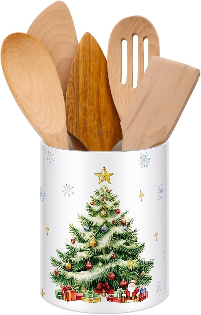 WILLBOND Christmas Tree Kitchen Decor Acrylic Kitchen Utensil Holder Crock - Image 7
