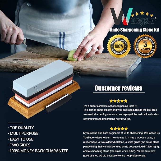 Knife Sharpening Stone Kit – 400/1000 3000/8000 Grit Wet Kitchen Whetstone - Image 4