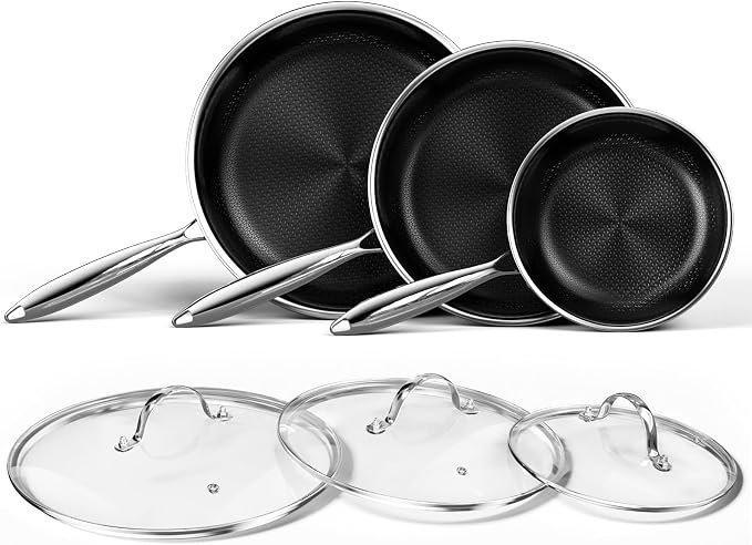 Innerwell Nonstick Titanium Ceramics Stainless Steel Frying Pan Set, 6 Pieces by Innerwell