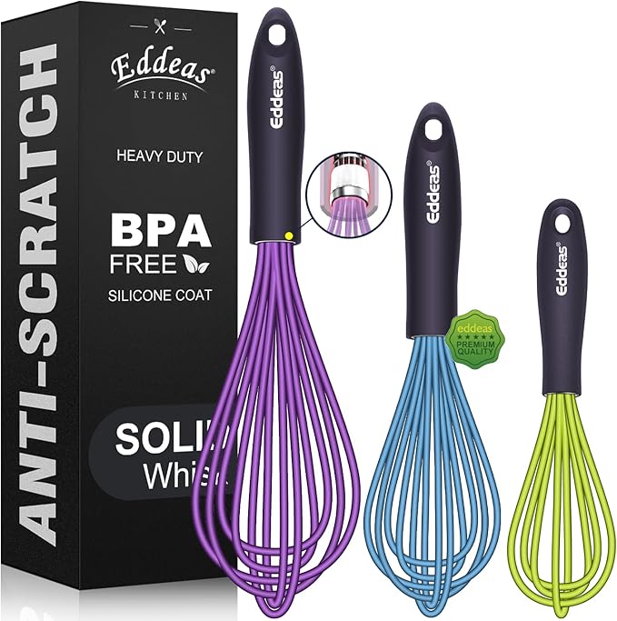 Eddeas Silicone Whisk, 500°F Heat Resistant Non Scratch Coated Whisks by Eddeas