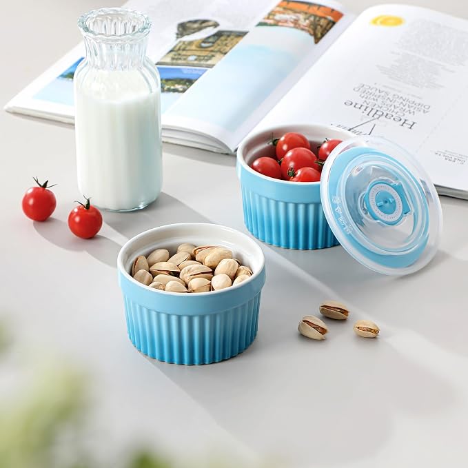 vancasso 6 oz Ramekins with Lid, Porcelain Creme Brulee Souffle Dishes - Image 8