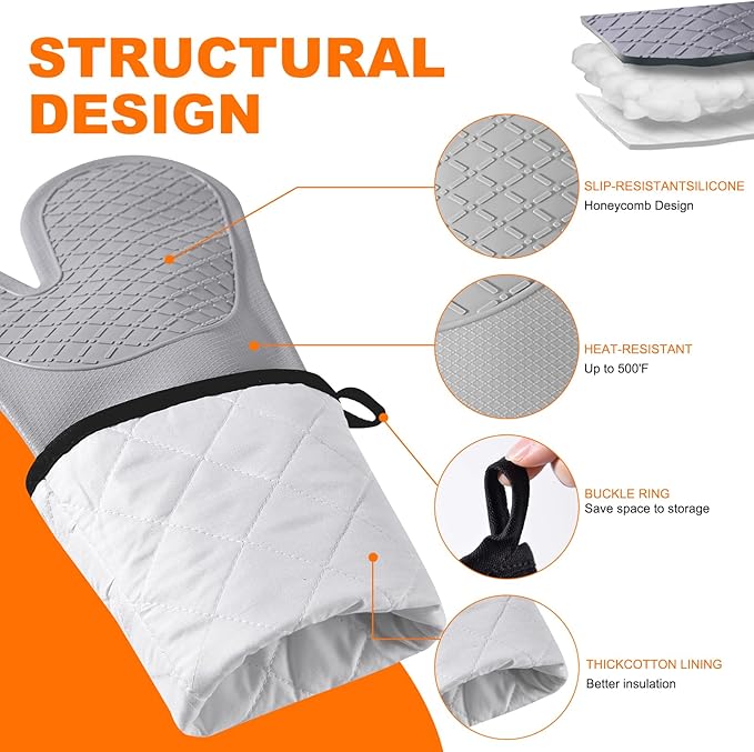 Extra Long Silicone Oven Mitts, Heat Resistant Oven Gloves - Image 3