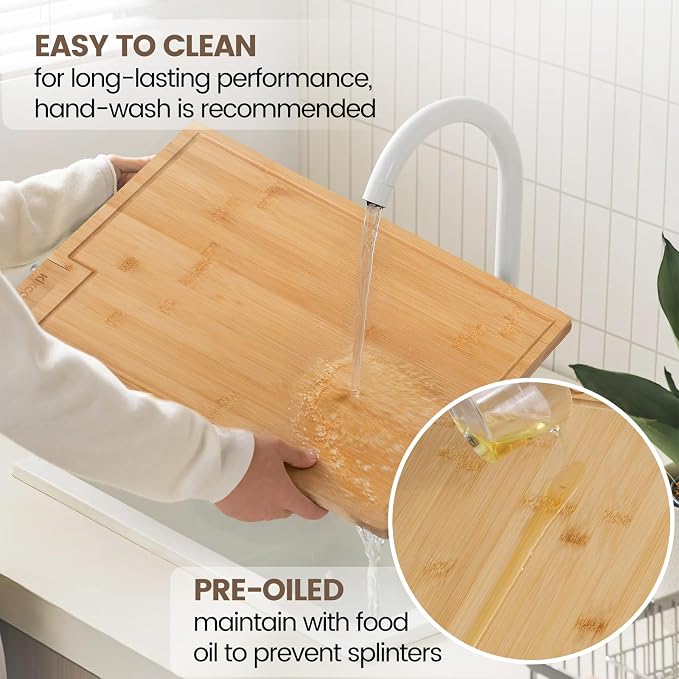Kikcoin Bamboo Cutting Boards for Kitchen, 3XLarge Wood Cutting Board - Image 6