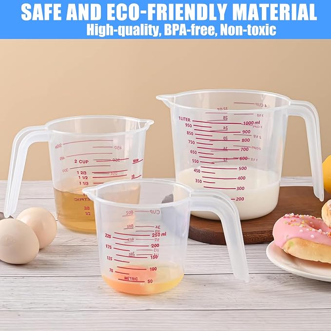 DTDNZKN 3 Pack Measuring Cup Set, Includes 250Ml, 500Ml and 1000Ml Plastic - Image 7