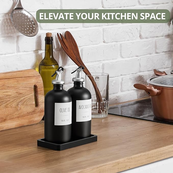 Olive Oil Dispenser Bottle for Kitchen, 16oz Glass Oil and Vinegar Cruet Set - Image 4