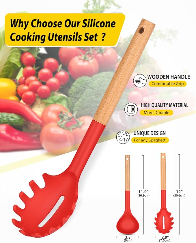 Silicone Pasta Fork and Ladle Spoon Set - Image 2