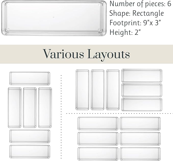STORi SimpleSort 6-Piece Stackable Clear Drawer Organizer Set | 9" x 3" x 2" - Image 5