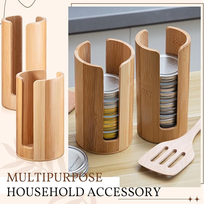Suclain 2 Pcs Mason Jar Lid Organizer Bamboo Vertical Mason Jar Lid Storage - Image 6
