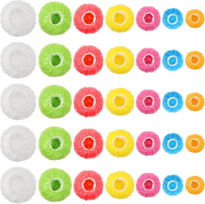 175Pcs 7 Colors Reusable Elastic Food Covers, Sublaga 7 Sizes Plastic Bowl by Sublaga