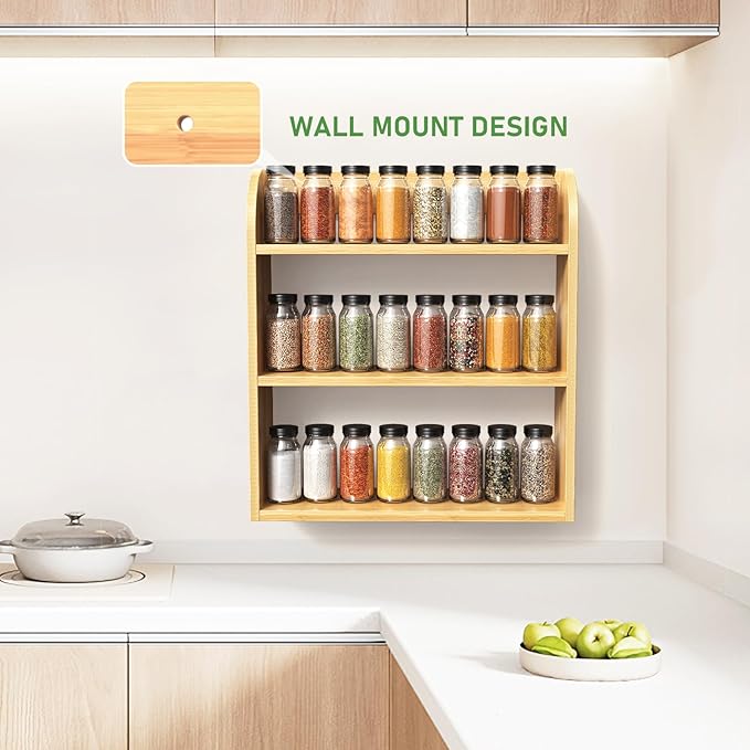 ROMGUAR CRAFT 3 Tier Bamboo Spice Rack, Countertop or Wall Mounting Wood Spice - Image 2