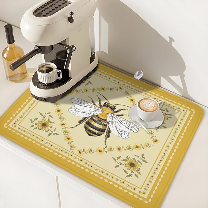 Giwawa Sunflower Bee Dish Drying Mat, Summer Rustic Sunshine Floral Dish - Image 7