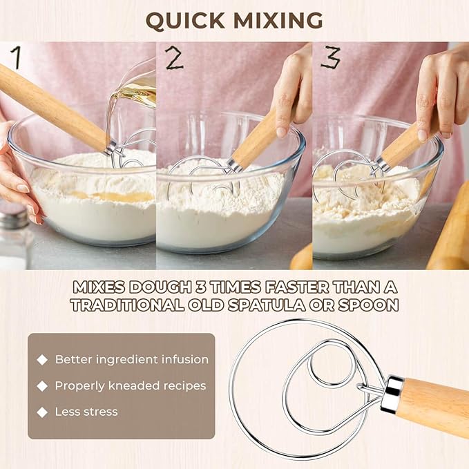 Danish Dough Whisk Bread Mixer，2 Pack Premium Stainless Steel Dutch Whisk - Image 4