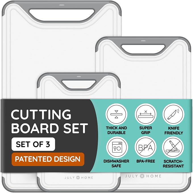 Cutting Boards for Kitchen, Plastic Cutting Board Set of 3, Dishwasher Safe by JulyHome