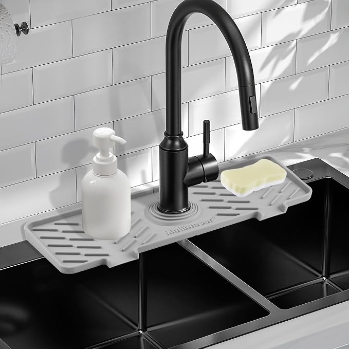 Silicone Faucet Mat for Kitchen Sink – Gen 3 10° Slope Splash Guard by Meiliweser
